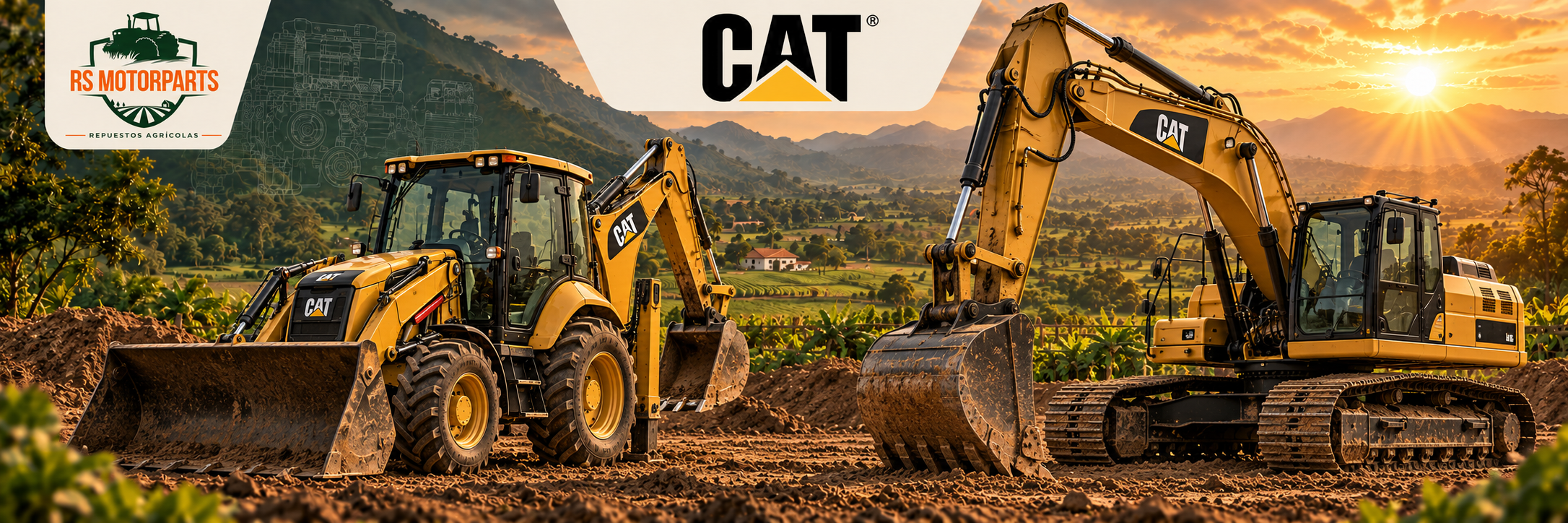 Ilustración de retroexcavadora y excavadora Caterpillar, RS MOTORPARTS