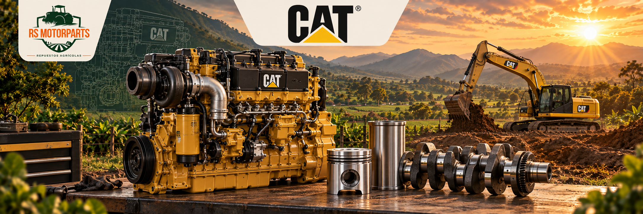 Ilustración de motor Caterpillar y componentes de reparación, RS MOTORPARTS