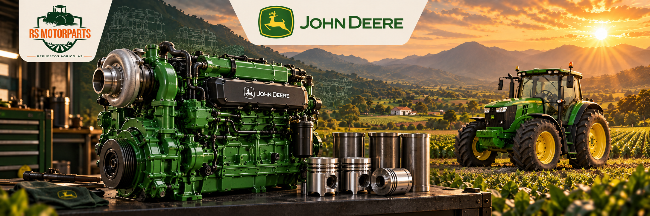 Ilustración de motor John Deere y componentes de reparación, RS MOTORPARTS