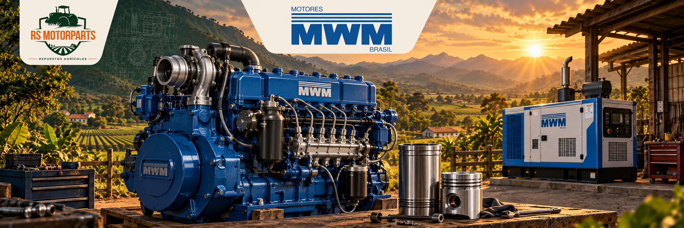 Ilustración de motor MWM y componentes de reparación, RS MOTORPARTS